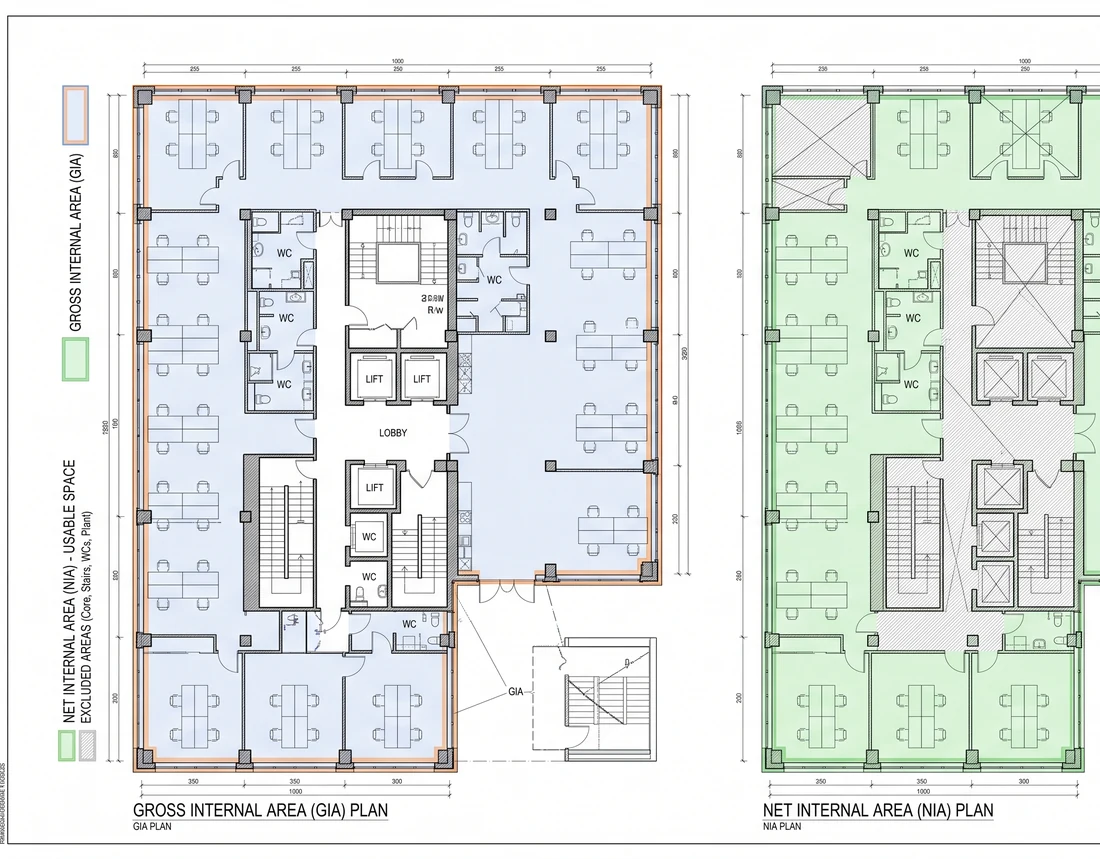 Gross Internal Area (GIA) plan of a commercial office floor with the GIA boundary and room layout