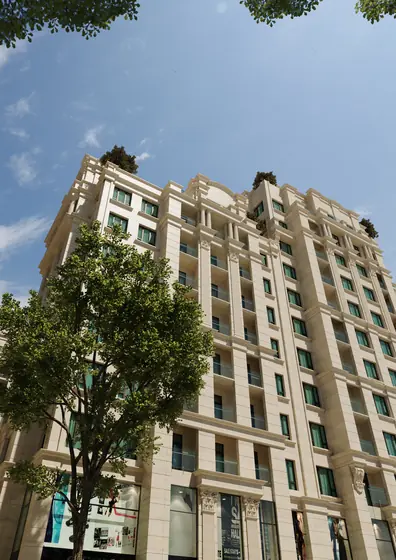 CGI of the upper floors with a classical cornice and roof planting