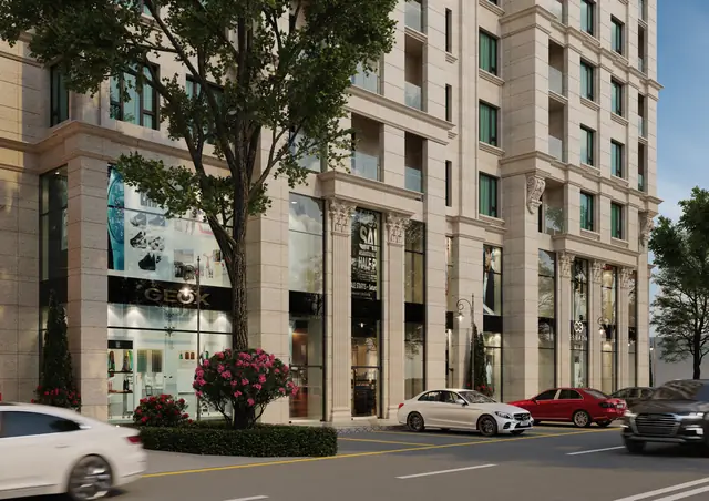 CGI of ground-floor retail frontages and street trees